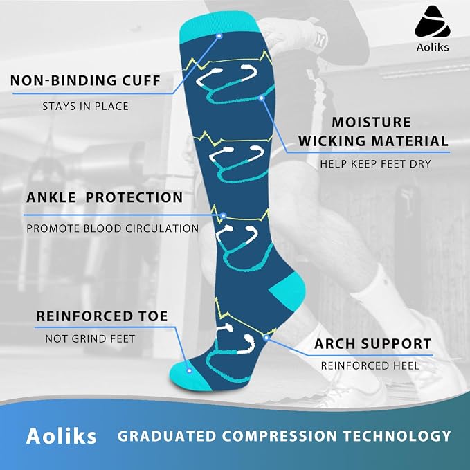 Aoliks Medical Compression Socks for Women & Men, Support Knee High Socks for Running,Nurses,Travel - Image 5