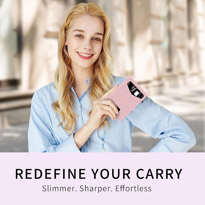 RFID Wallet Women: Stylish Security Metal Wallet for 10-12 Cards & 2 ID Windows - Smart Pop-Up Credit Card Holder & Cash Slot in Compact Trifold Design,Gift for Her(Pink) - Image 8
