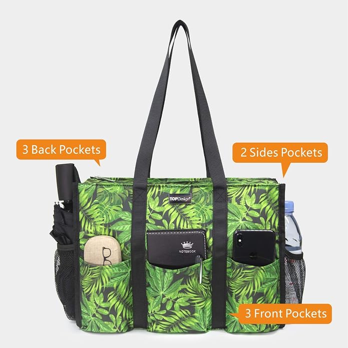 TOPDesign Utility Water Resistant Tote Bag with 13 Pockets, Top Zipper Closure & Thick Bottom Support, for Working Women - Image 3