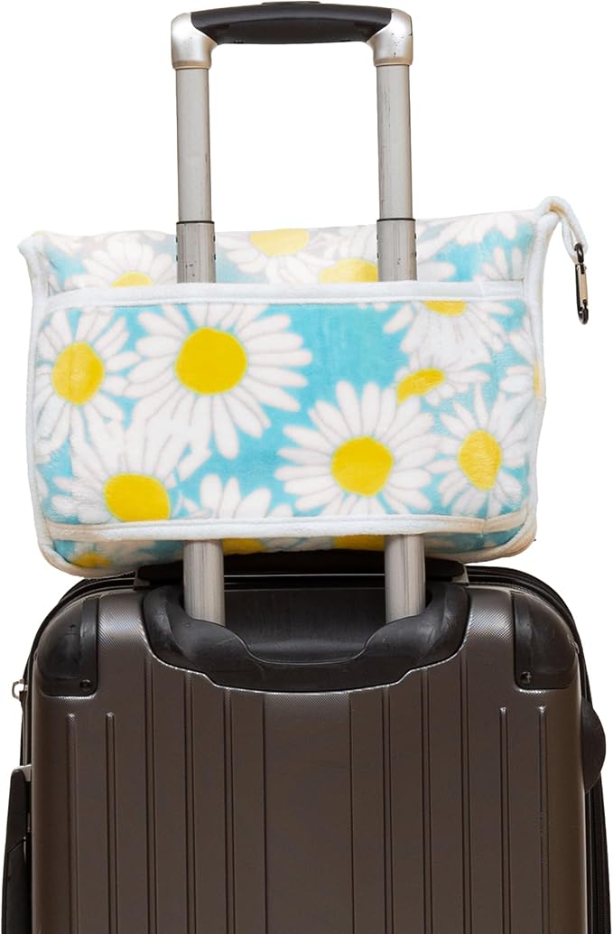 Carstens, Inc. Travel Blanket, Premium Compact 2-in-1 Airplane Blanket/Pillow, Blue Daisy Floral - Image 3