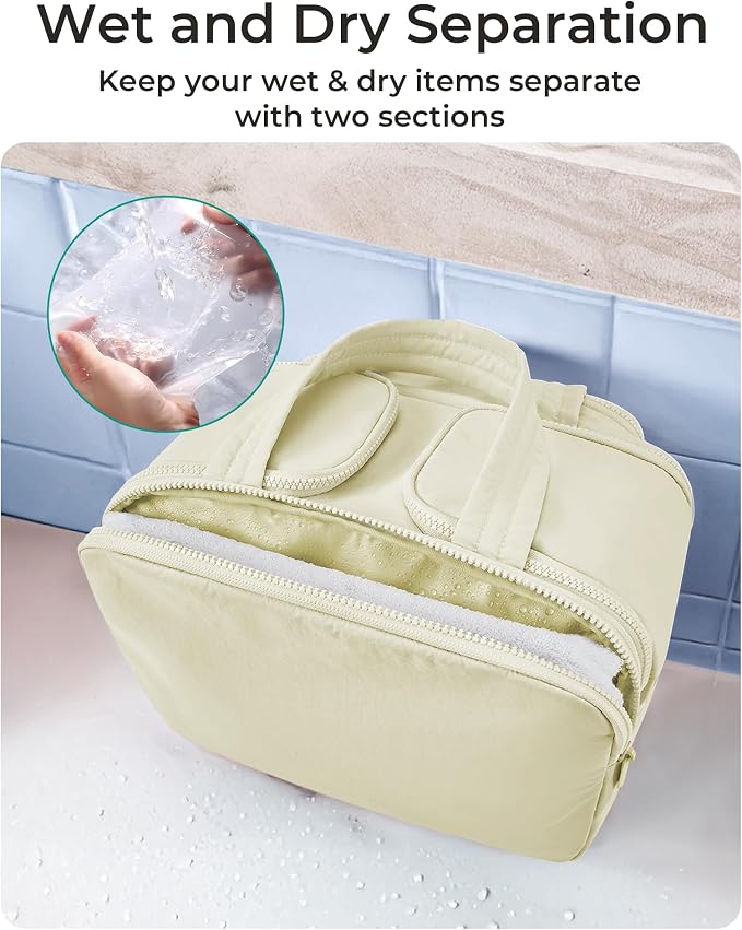 BAGSMART Travel Toiletry Bag, Crush Toiletry Bag for Women, Wide-open Puffy Toiletry Bags for Traveling, Large Travel Cosmetic Makeup Bag Organizer for Accessories,Toiletrie, Beige - Image 4