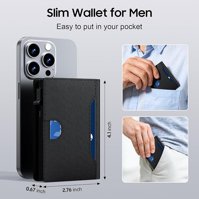 Wallet for Men 8-11 Cards, Mens Slim Wallets, Smart Pop Up Card Wallet With RFID Blocking Function, ID Window, Cash Slots Front Pocket, (Black) - Image 5