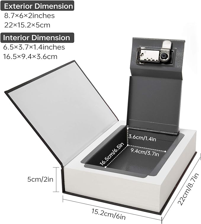 Real Paper Transfer Book Safe, Hollow with Secret Hidden Compartment, Key Lock, 8.7"×6"×2" (Black Dictionary-Key) - Image 3