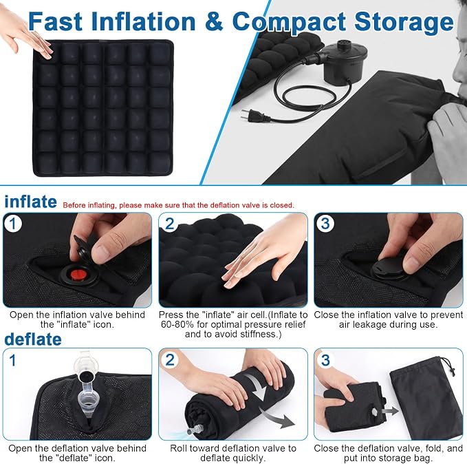 Airplane Seat Cushion for Long Flights– Inflatable & Portable Travel Cushion, Adjustable Air Cushion with Non-Skid Bottom for Coccyx & Wheelchair Relief, No External Pump Needed - Image 5