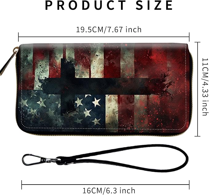 Wallet,Leather Long Wallet Suitable For Ladies And Teenagers - Detachable Wristband + RFID Travel Wallet With Card Slot - American Flag Cross - Image 2