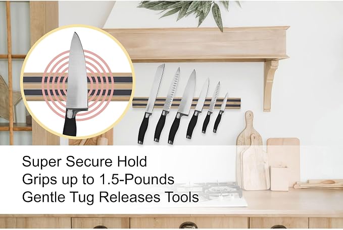 HIC Kitchen Magnetic Knife Holder and Tool Storage Bar, Wood, 18-Inch - Image 2