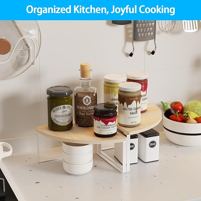 Golener Kitchen Corner Shelf, Corner Spice Rack, Counter Shelf, Stackable | Kitchen Counter Organizer, Plate Organizer for Cabinet, 2-Tier Corner Countertop Shelf, Corner Desk Shelf, Natural Beige - Image 2