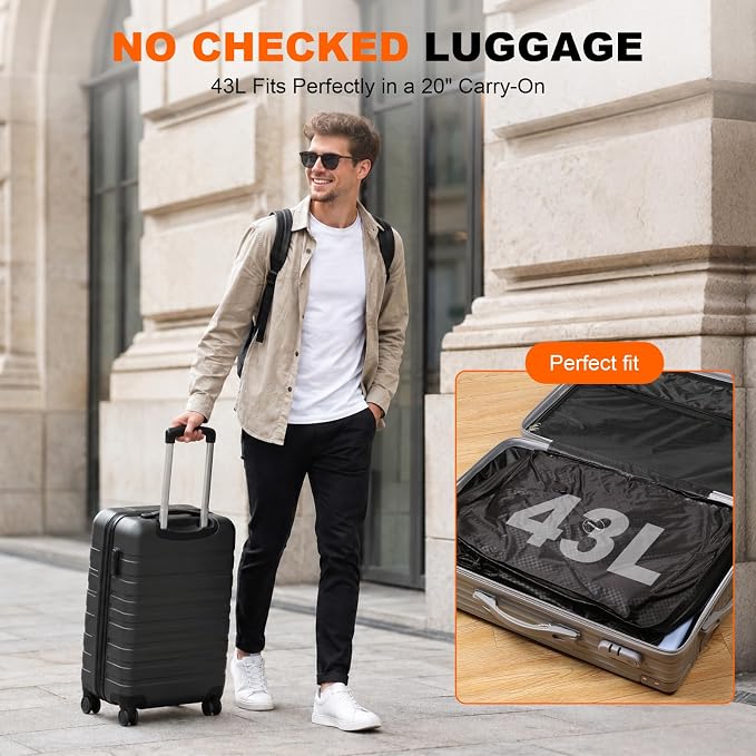 43L Max Capacity Vacuum Suitcase Compression Bags with Wireless Pump - Space Saver Bags for Travel Luggage, No Checked Baggage, Reusable, IP68, Fits 20/24/28 Inch Suitcases (No Tracker) - Image 2