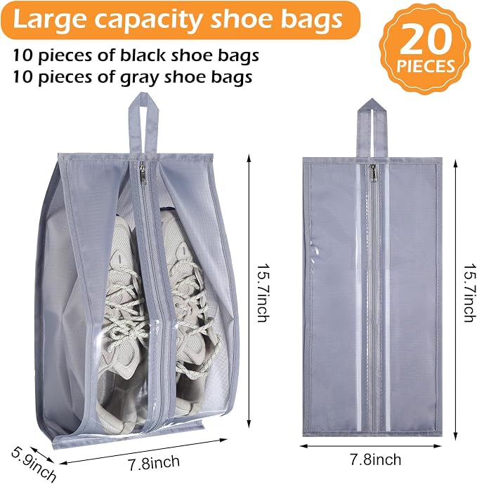 Windyun 20 Pcs Shoe Bags for Travel Waterproof Sneaker Bag Multi Color Shoe Carrier with Zipper Portable Shoe Pouch for Men Women - Image 2