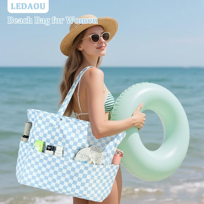 LEDAOU Beach Bag Waterproof Sandproof Women Beach Tote Pool Bag with Zipper for Swim Gym Grocery Travel with Wet Pocket | Sandproof - Image 2