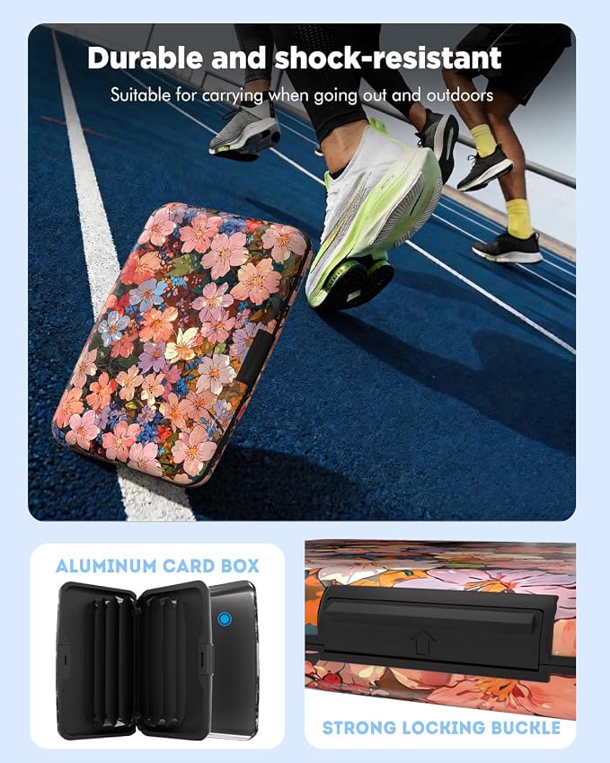 Maicican RFID Blocking Aluminum Credit Card Holder | Slim Metal Wallet for Women & Men, Business Card Case for Travel, Fits Front Pocket, Card holder wallet - Colorful flowers - Image 7