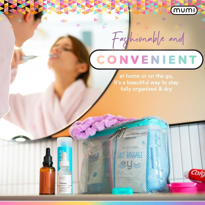 MUMI Travel Toiletry Bag Set of 3 - Clear TSA Approved, Gray | Water-resistant makeup organizer pouches for skincare, cosmetics & travel accessories - Image 7