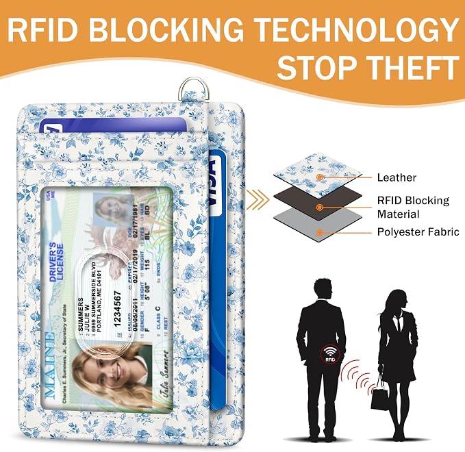Yonlevres Credit Card Holder Slim Wallet Women Floral RFID Blocking Small | Front Pocket, Handy, RFID Blocking, Woman Girls Ladies Gifts, D-ring for Keychain,Thin Mini Card Case, ID Window, PU Leather - Image 5