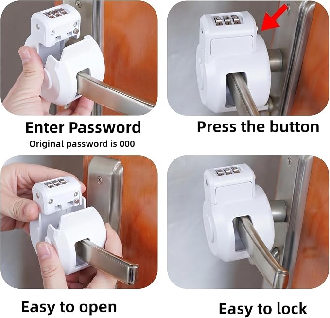 Keyed Door Handle Lockout Device Cover with Code to Disable Access to Keyhole Combination Lock for Bedroom from Outside Only Fits Handle Lock with Long Connecting Shaft (1, White) - Image 3