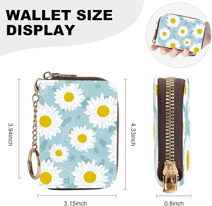 Credit Card Holder for Women,Small Rfid Wallet with Keychain Zipper,Cute PU Leather Card Case Wallet，Accordion Credit Card Wallets Gift,White Flowers - Image 4