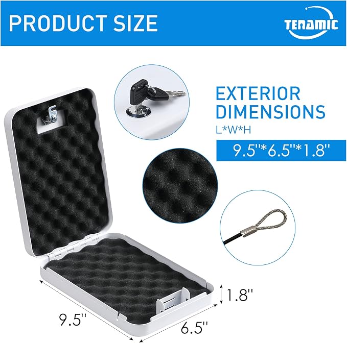 Tenamic Pistol Safe, Portable Travel Gun Safe, Solid Steel Handgun Lock Box for Home, Gun Safes for Car, White - Image 2