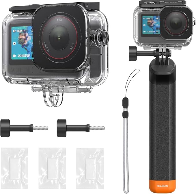 TELESIN Waterproof Case Combo for Action 6 Underwater Housing Shell Cage + Floating Stick 60M/196FT Deep Diving Scuba Snorkeling with Quick Release Bracket Screw Action 6 Accessories by telesin