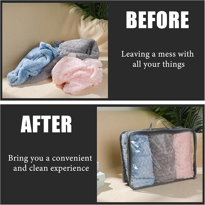6 Pieces Large Clear Travel Packing Cube Clear Vinyl Zippered Storage Bags See Through Moving Bag PVC Multipurpose Pouch with Handle for Suitcase Shirts Dress Storage (Gray, 15.8 x 10.2 x 3.9 Inch) - Image 5