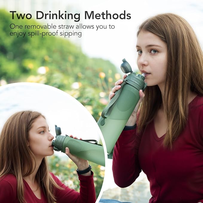 TakeToday Collapsible Water Bottles 32oz, Foldable Travel Water Bottle, BPA Free, Silicone Water Bottle Leakproof for Hiking, International Travel, Outdoors - Image 6