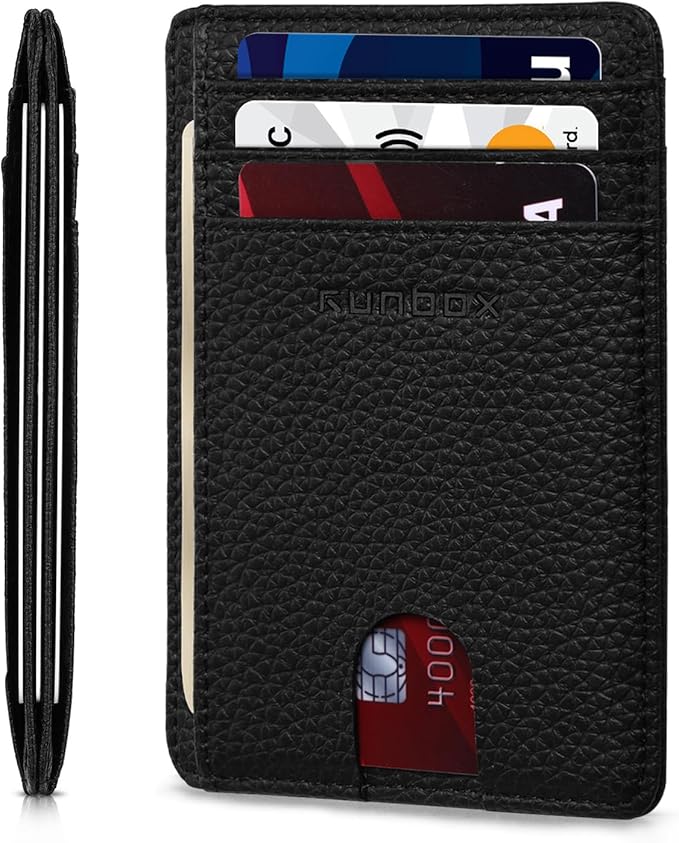 RUNBOX Slim Wallet for Men and Women, RFID Blocking Leather Card Holder | Minimalist 8-slot design fits IDs and credit cards in a thin profile for front pockets, purses, pants and travel by RUNBOX
