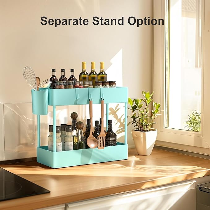 Pipishell 4 Tier Slim Storage Cart with Wheels, Laundry Cart, Turquoise | 7.1 Inches Wide – Fits Narrow Spaces, Storage Cup and 6 Hooks, Ventilation Holes, Durable ABS Material, Detachable Wheels - Image 7