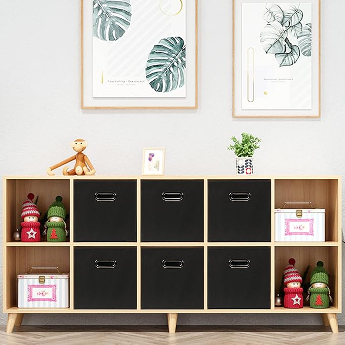Yunkeeeper storage bins Cubes, Fabric Cube Organizer with Handle, Foldable Cube Bins for Cloth or Accessary Storage, 11x11x11, Set of 3, (Black) - Image 6