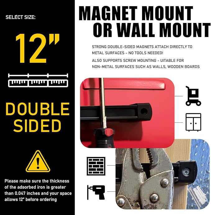 Double Sided Magnetic Tool Holder, 12 Inch Magnetic Tool Bar, Heavy Duty Wall Mount Strip with Ultra Strong Magnet for Garage, Workshop, Jobsite, Shed and Kitchen (2 Pack) - Image 4