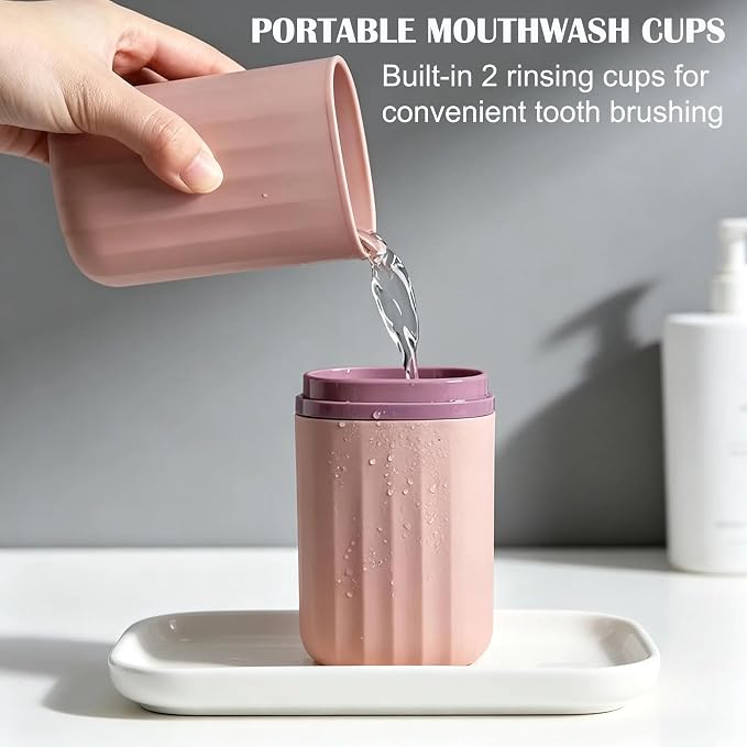 Travel Toothbrush Holders, 2-in-1 Toothbrush Travel Case | Built-in 2 Portable Mouthwash Cup, Toothbrush & Toothpaste Storage Box, For Traveling Camping Business Trip Dorm Bathroom - Image 3