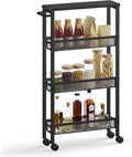 VASAGLE Slim Rolling Cart, 4-Tier Storage Cart, Narrow Cart with Handle, 5.1 Inches Deep, Metal Frame, for Kitchen, Dining Room, Living Room, Home Office, Ebony Black and Classic Black ULRC032B04 by Unknown