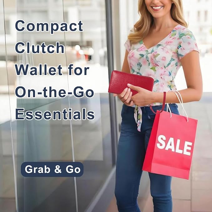 Women’s Wallet for Cell Phone Anti Theft Wristlet Bag with Strap RFID Blocking Double Zipper, Red - Image 7