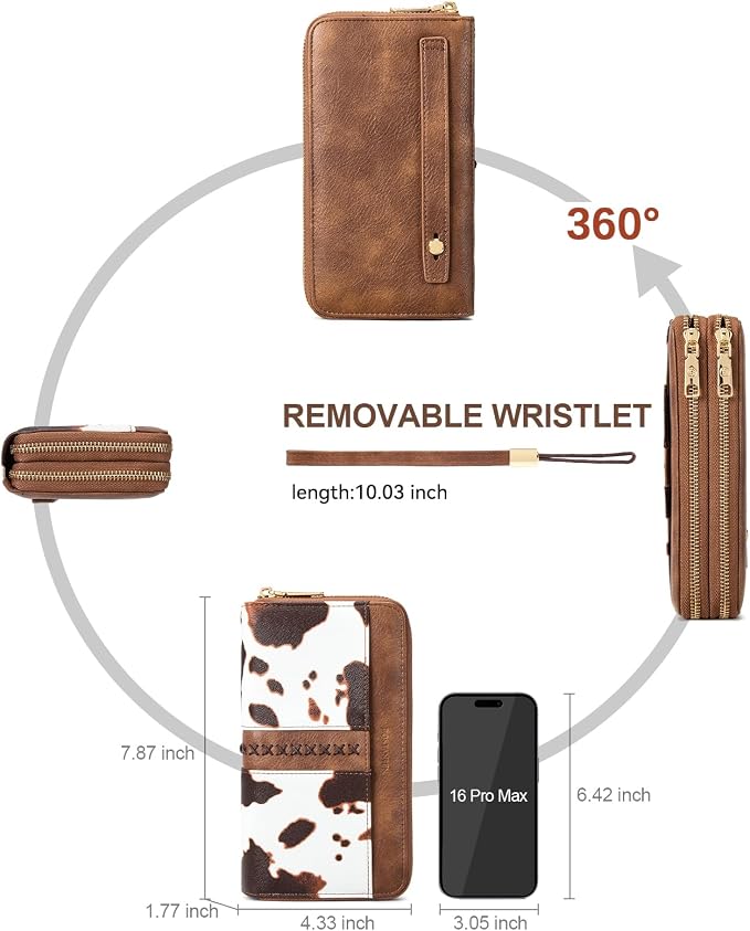 BOSTANTEN Wristlet Wallets for Women RFID Large Capacity Clutch Wallet | 24 Card Slots, 2 Zipper Pockets, Phone ＆ Card Holder, Zip Around, Hand Strap, Vegan Leather, Great Gifts - Image 4