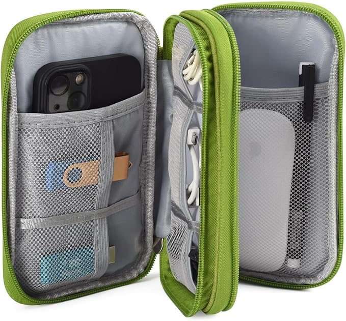 Electronic Organizer Travel Cable Accessories Bag, Electronic Organizer Case, Electronic Accessories Organizer Bag for Power Bank, Charging Cords, Chargers, Mouse, USB Cable, Earphones (Green) - Image 3