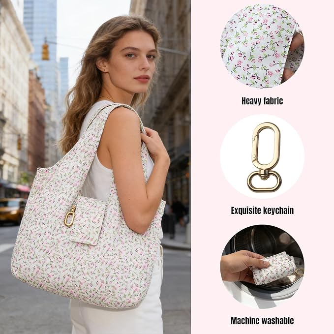 Foldable Keychain Tote Bag for Women,Reusable Mini Travel Grocery Bags | Waterproof Packable Handbag with Key Ring for Daily - Image 5