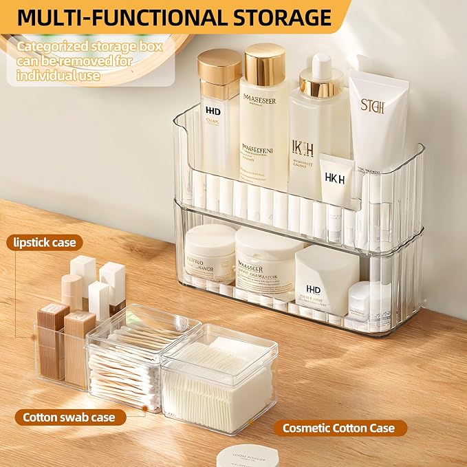 PAVSTINE 2-Tier Stackable Medicine Cabinet Organizer, Narrow Bathroom Makeup Organizer with Lipstick Holders & Cotton Swab Cases, Clear Countertop Shelf for Mirror Cabinet and Vanity - Image 2