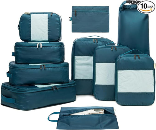 10-Pack Large Compression Packing Cubes for Travel - Lightweight Compression Packing Cube Set, Water-Resistant Luggage Organizer Bags & Suitcase Organizers, Travel Cubes for Carry-On, Checked Luggage by NookTheory