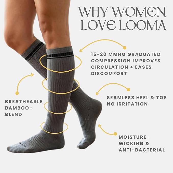 LOOMA Viscose from Bamboo Compression Socks for Women; 15-20mmHg Relief for Swelling, Travel, Nursing & Pregnancy; No-Slip - Image 4
