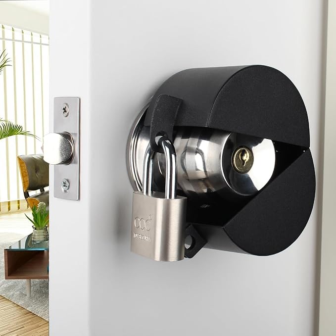 Door Knob Lockout Device with Padlock,Cover to Disable The Doorknob, Prevents Turning of Door Knob and Access to Keyhole, Prevents Operating The Knob,Black by Dakekou