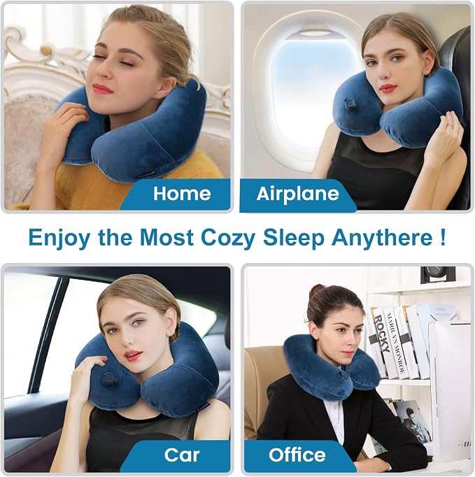 Keemall Inflatable Neck & Shoulder Travel Pillow for Airplane Naps | Portable Foldable Neck & Back Support with Adjustable Firmness, Headrest for Long Flights & Travel Sleep, Deep Blue - Image 6