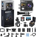 AKASO Brave 4 Action Camera 4K 30fps with 64GB MicroSD Card Bundle | 20MP EIS WiFi 170° FOV 5X Zoom Waterproof Underwater Camera for Snorkel, Travel, Bicycle, Helmet, Motorcycle Accessories Kit by AKASO