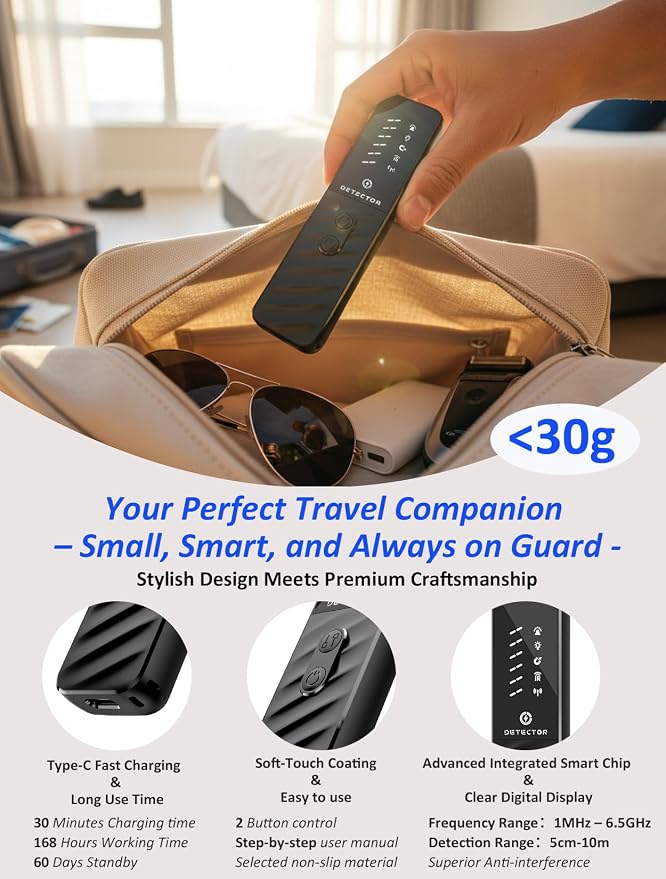 Hidden Camera Detectors, Anti Spy Bug Camera Finder & GPS Tracker Detector, Anti-Theft Alarm, 6-Level Sensitivity, 168H Battery, Privacy Pen Hidden Device Detector for Travel, Hotel, Home, Car, Office - Image 6