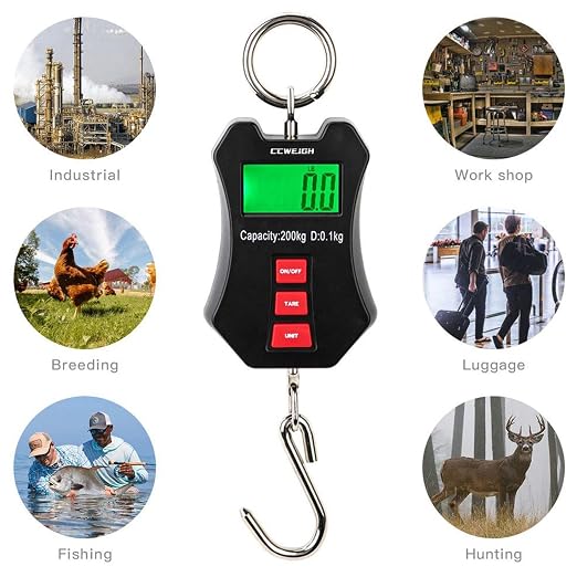 440lb/200kg Digital Crane Scale - Compact LCD Handheld Hanging Scale for Garage, Farm, Hunting, Fishing & More(200kg/Black) - Image 5