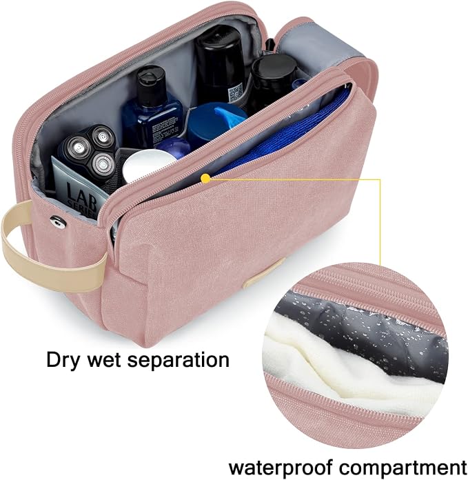 BAGSMART Toiletry Bag for Women, Cosmetic Makeup Bag Organizer, Travel Bag for Toiletries, Dopp Kit Water-resistant Shaving Bag for Accessories, Pink-Large - Image 3