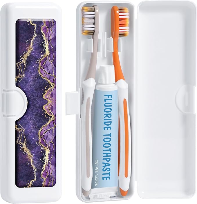 Toothbrush Travel Case - Colorful Pattern, Holder and Covers for Toothbrushes, Includes Tongue Scraper Case by Gerkia