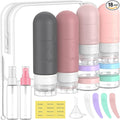 ME.FAN 18 Pack Travel Bottles for Toiletries, TSA Approved, Pink | Travel Size Containers Set, Silicone Squeezable Portable Split Bottle, Travel Accessories for Conditioner, Shampoo, Lotion by MEFAN