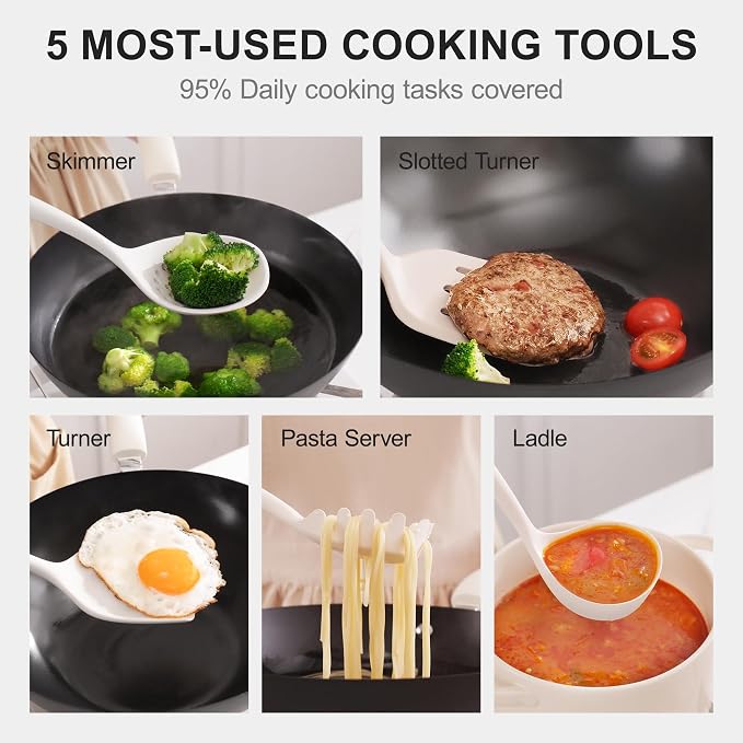OOU Silicone Kitchen Cooking Utensils Set, 446°F Heat Resistant Kitchen Tool Set with Magnetic Wall Mounted Holder, 6 pcs Spatula Set with Stainless Steel Handle, Dishwasher Safe - Image 6