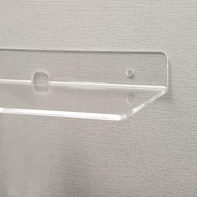 4 PCS Clear Small Acrylic Floating Wall Shelves,9 Inch Adhesive Display Shelf for Nintendo Switch/Smart Speaker/Security Cameras/Action Figures,No Damage Expand Wall Space - Image 5