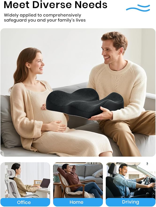 Benazcap Large Memory Foam Office Chair Cushion Seat Pad, Ergonomic Seat Cushion for Sciatica, Tailbone & Back Pain Relief, Car Seat Cushions for Driving - Image 6