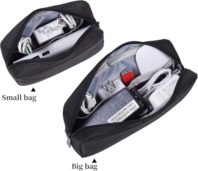 dealcase Canvas Waterproof Universal Electronic Accessories Organizer for Power Bank,Charging Cords,Chargers,Mouse,USB Cable,Earphones and More Out-going, Business Travel Gadget Bag,Black(Small+Big) - Image 3