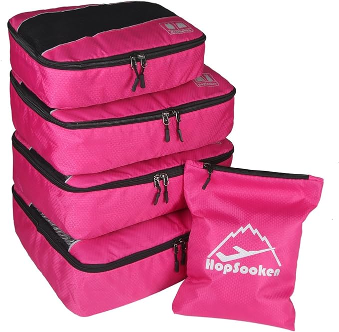5 Set Packing Cubes for Travel Large Suitcase Luggage Organizer Bags Travel Accessories Vacation 4 Cubes 1 Laundry Pouch Bag by HOPSOOKEN