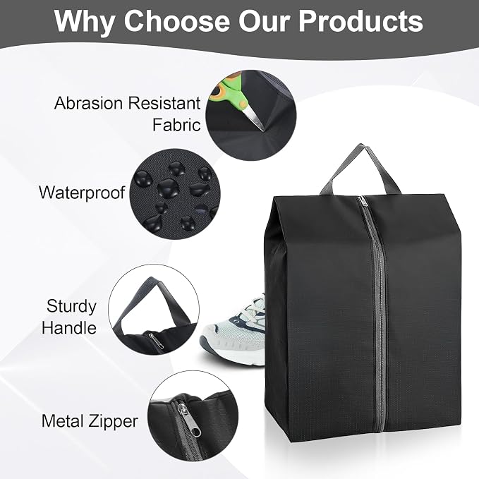 Shoe Bags for Travel, 12 Pack Portable Shoe Bags with Zipper, Black | Large, Waterproof, for Storage and Packing, Travel Essentials, for Women and Men - Image 3